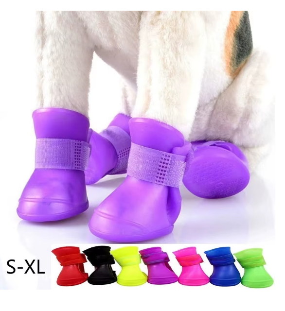 4 Pcs Waterproof Dog Boots Anti-Slip Rubber Rain Shoes Pet Puppy Cats Soft Socks