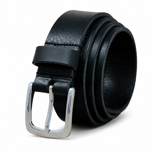 40mm Full Grain Buffalo Leather Belt for Men – Handmade Thick Leather Dress & Casual Belt - Black