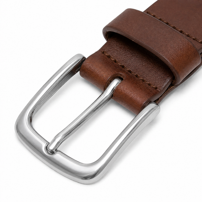 40mm Full Grain Buffalo Leather Belt for Men – Handmade Thick Leather Dress & Casual Belt - Brown