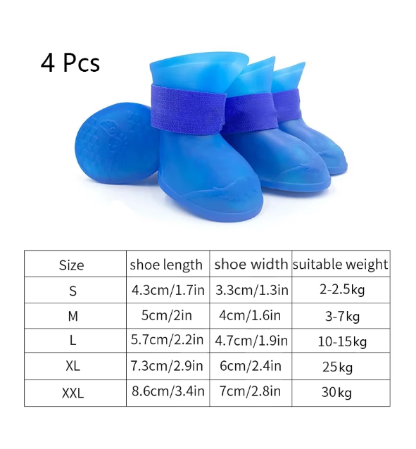 4 Pcs Waterproof Dog Boots Anti-Slip Rubber Rain Shoes Pet Puppy Cats Soft Socks