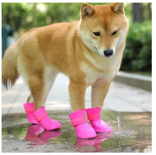 4 Pcs Waterproof Dog Boots Anti-Slip Rubber Rain Shoes Pet Puppy Cats Soft Socks