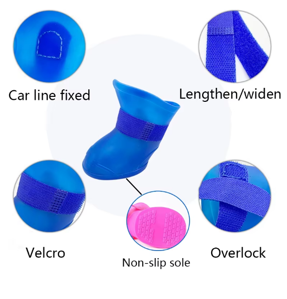 4 Pcs Waterproof Dog Boots Anti-Slip Rubber Rain Shoes Pet Puppy Cats Soft Socks