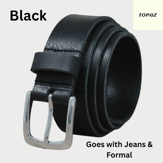 Topaz 40mm Full Grain Men Handmade Genuine Buffalo Thick Leather Classy Dress Belts |Black| Gift for Him