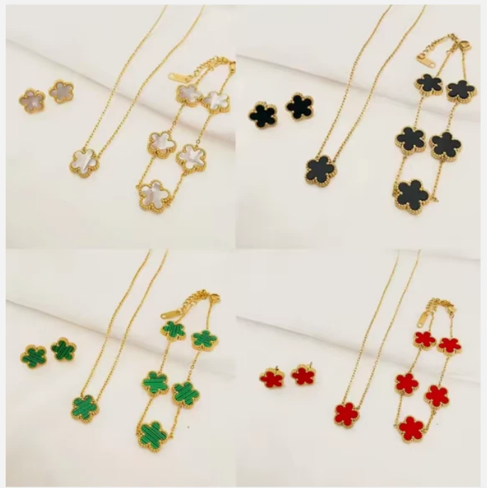 Clover Bracelet Five Leaf Double-Side Gold plated Waterproof Stainless Steel- UK