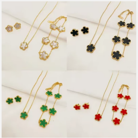 Clover Bracelet Five Leaf Double-Side Gold plated Waterproof Stainless Steel- UK