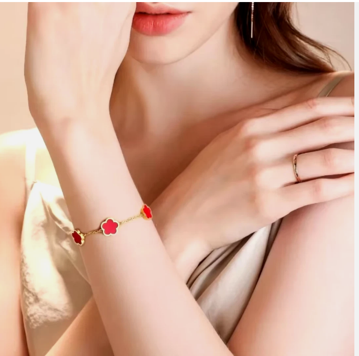 Clover Bracelet Five Leaf Double-Side Gold plated Waterproof Stainless Steel- UK