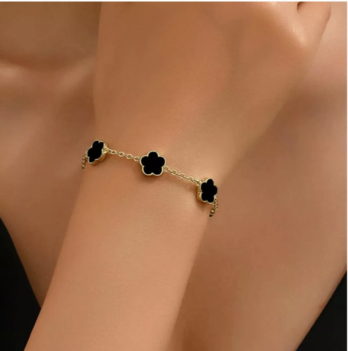 Clover Bracelet Five Leaf Double-Side Gold plated Waterproof Stainless Steel- UK