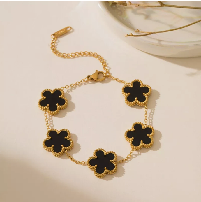 Clover Bracelet Five Leaf Double-Side Gold plated Waterproof Stainless Steel- UK