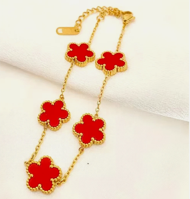 Clover Bracelet Five Leaf Double-Side Gold plated Waterproof Stainless Steel- UK