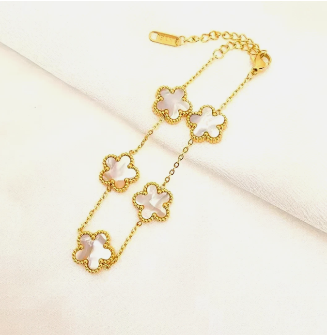 Clover Bracelet Five Leaf Double-Side Gold plated Waterproof Stainless Steel- UK