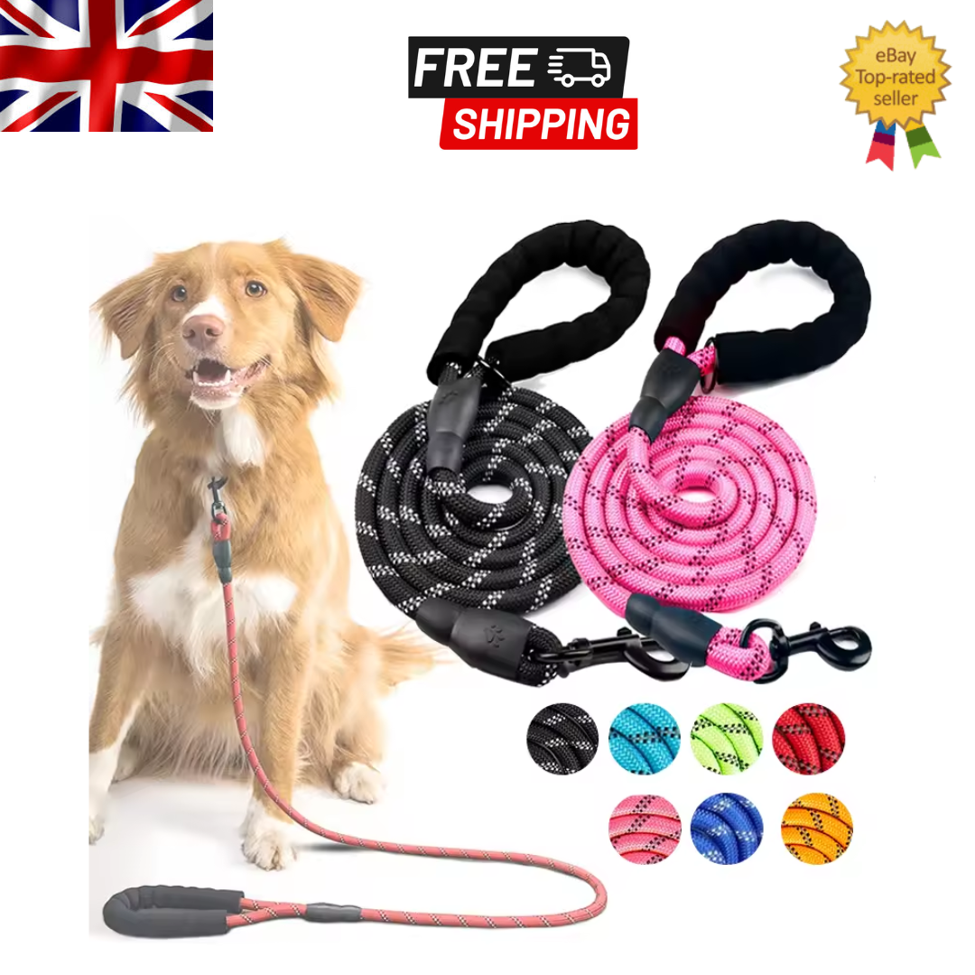 Extra Strong Reflective Rope Dog Lead with Foam Padded Handle Leash 5ft 150cm