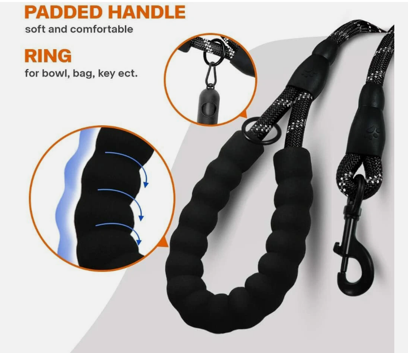 Extra Strong Reflective Rope Dog Lead with Foam Padded Handle Leash 5ft 150cm