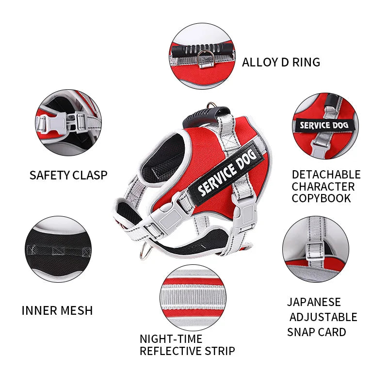 Service Dog Chest Harness No Pull Dog Hook Suitable Large Dog Vest Style Walking Rope Control Dog Strap Accessories Prevent Loss