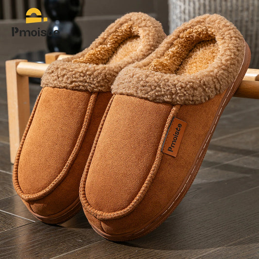 House Suede Slippers for Men TPR Sole Non Slip Durable Soft Warm Memory Foam Cushion Comfortable Living Room Shoes
