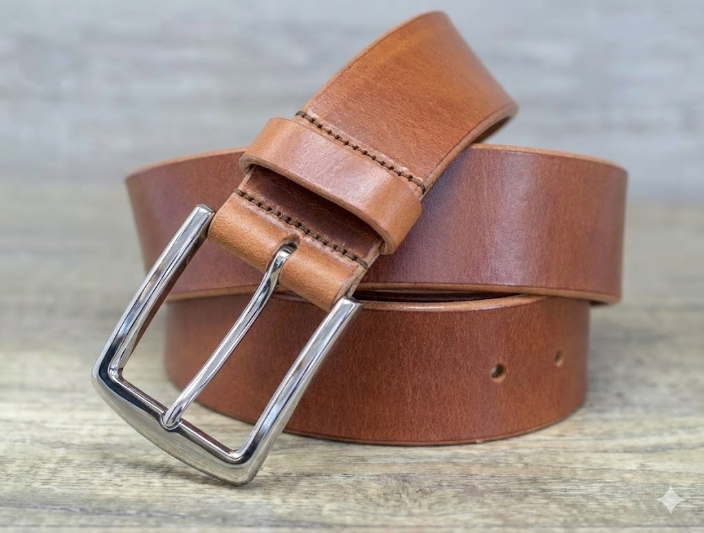 40mm Full Grain Men Handmade Buffalo Thick Leather Classy Belts Tan