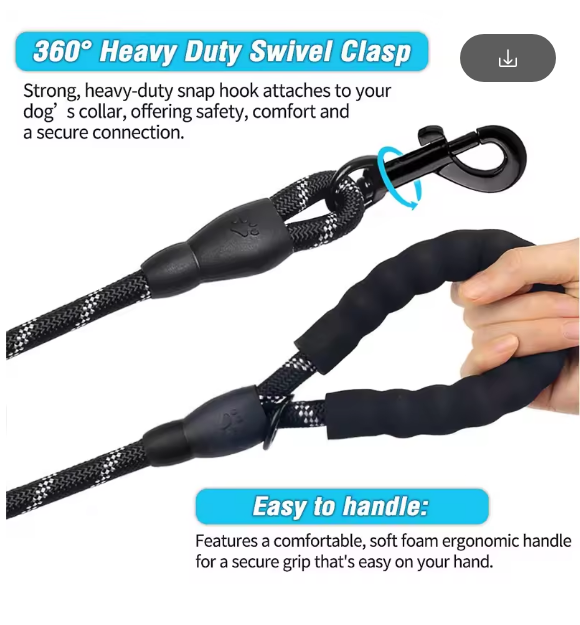 Extra Strong Reflective Rope Dog Lead with Foam Padded Handle Leash 5ft 150cm